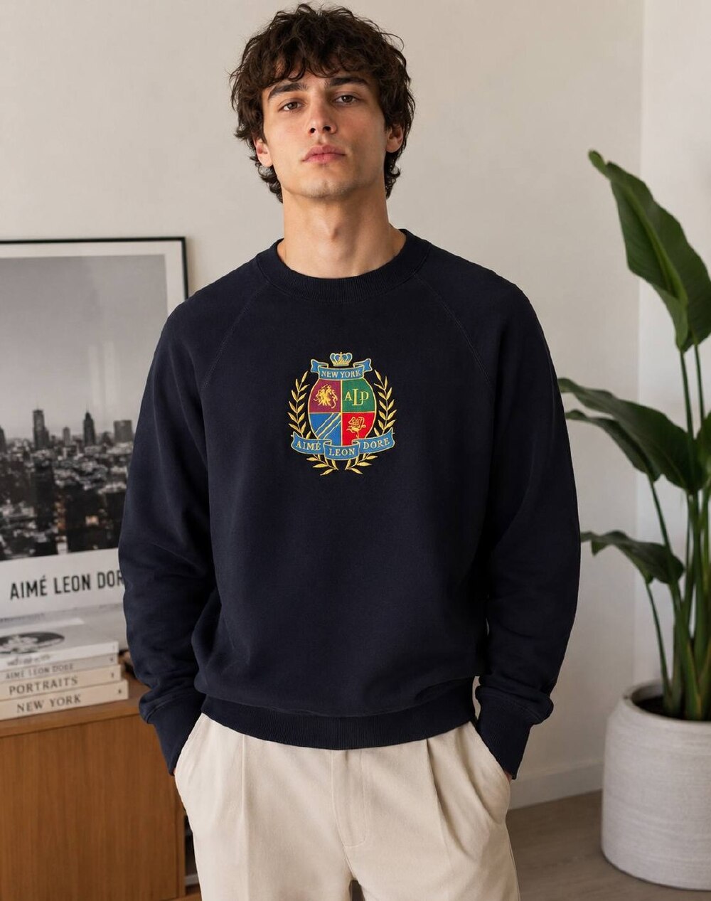 Aime Leon Dore Crest Navy Cotton Crewneck Sweatshirt